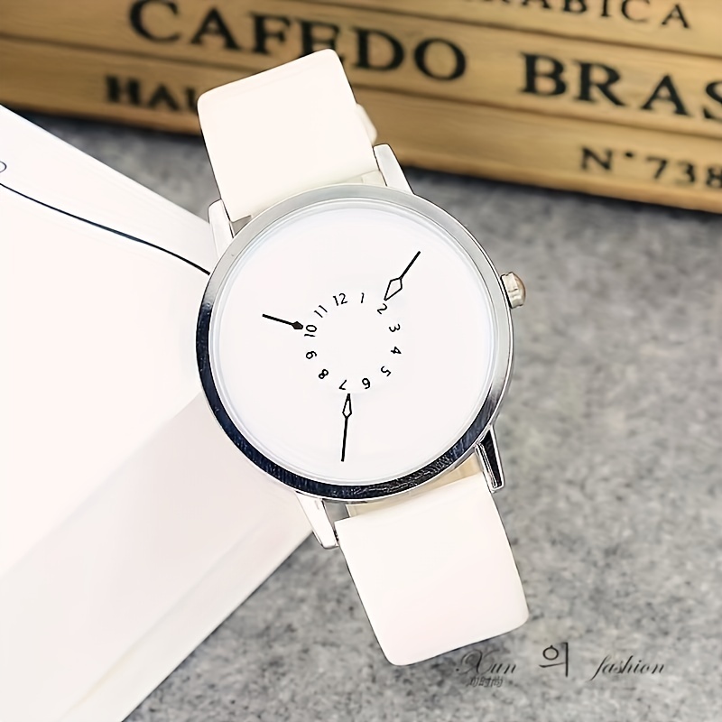 Casual Round Pointer Quartz Watch Creative Analog Wristwatch With PU Leather Strap, Gift For Women Men Teens Students