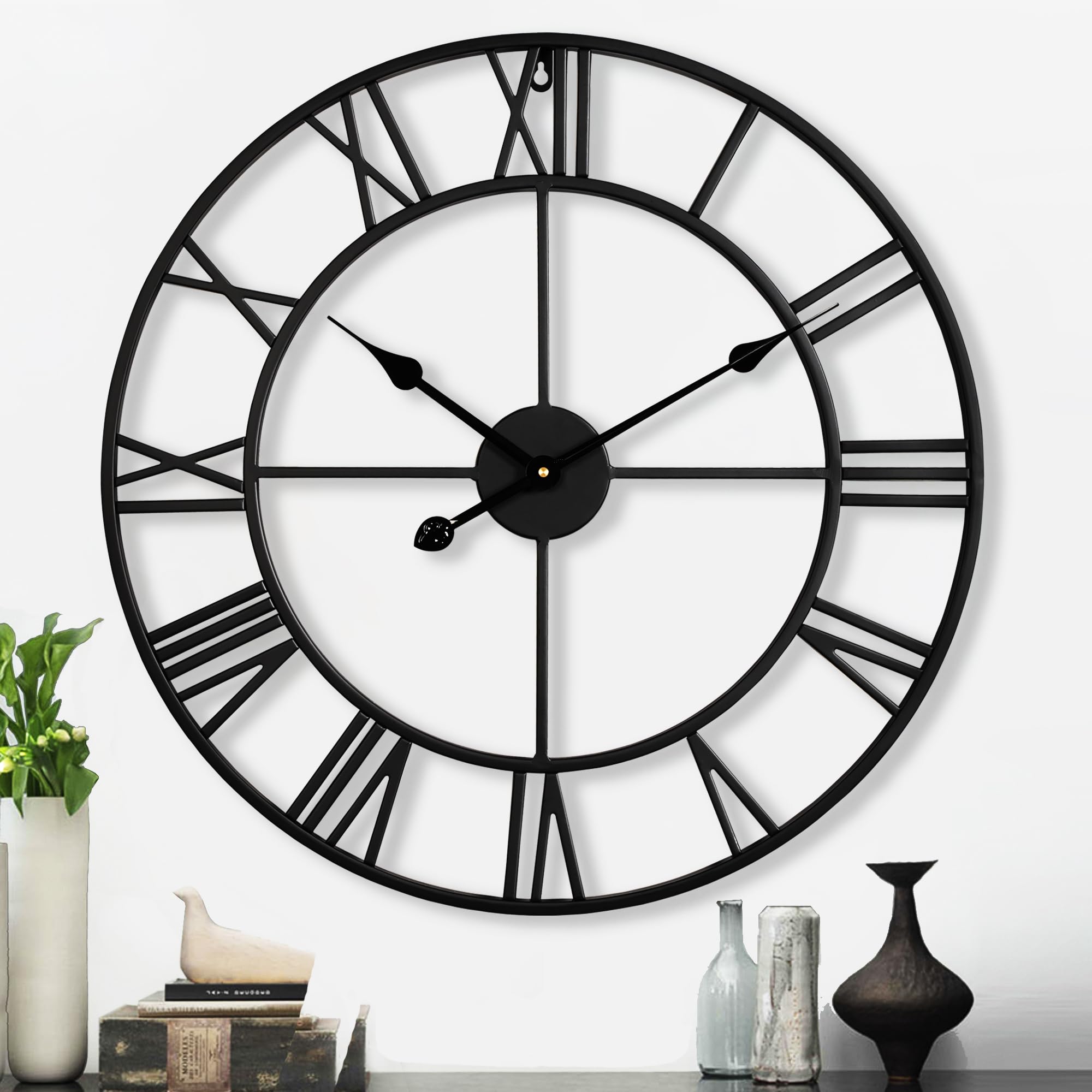 30 Inch Large Wall Clock Modern, Oversized Roman Numeral Decorative Art Metal Wall Clock, Big Black Wall Clocks for Living Room Decor, Farmhouse Home Decor,Office (30")